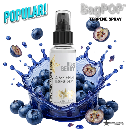 Blueberry Candy BagPOP Terpene Spray bottle with blueberries and candy liquid splash