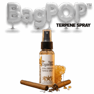 Honey Cigarillo terpene spray (BagPOP™) — extra-strength aroma/flavor spray bottle with honeycomb and cigarillo decoration