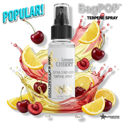 Lemon Cherry Pop BagPOP Terpene Spray bottle with lemon slices, cherries, and soda splash