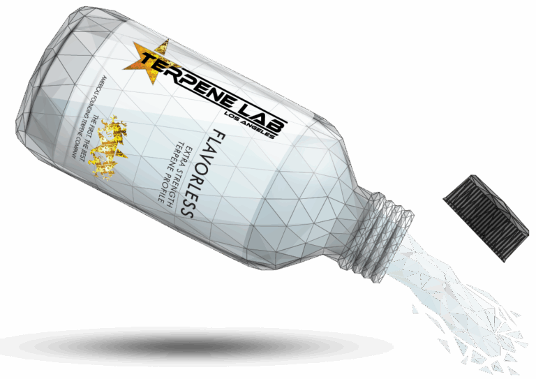 Flavorless terpene diluent bottle pouring clear liquid — Terpene Lab Los Angeles extract stabilizer base
