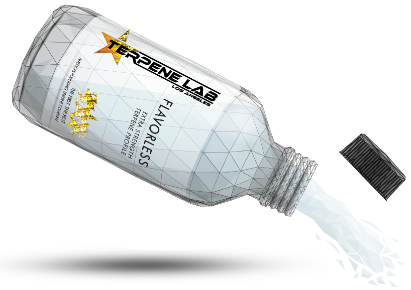 Flavorless terpene diluent bottle pouring clear liquid — Terpene Lab Los Angeles extract stabilizer base