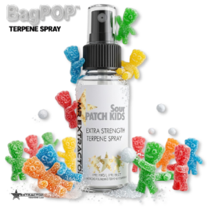 Candy flavored terpene sprays. BagPOP™ Sour Patch Kids terpene spray bottle with sour gummy candy decoration