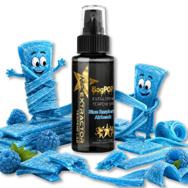 Blue Razzberry Airheadz Terpene Spray with tangy blue raspberry candy flavor for flower