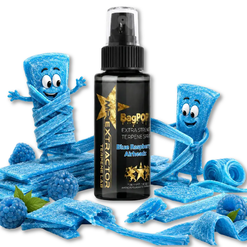 Blue Razzberry Airheadz Terpene Spray with tangy blue raspberry candy flavor for flower