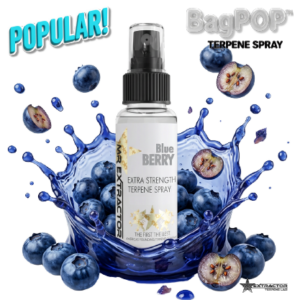 Blueberry Candy BagPOP Terpene Spray bottle with blueberries and candy liquid splash