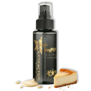 Cheesecake BagPOP Terpene Spray bottle with cheesecake slices and creamy swirl