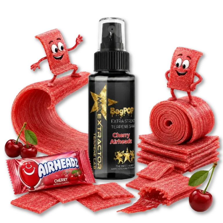 Cherry Airheadz Terpene Spray with tangy cherry taffy-candy flavor for flower