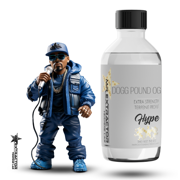 Bottle of Mr Extractor Dogg Pound OG Botanical Terpenes, a top-rated product in 2023. Experience the organic and botanical goodness of this award-winning terpene blend.