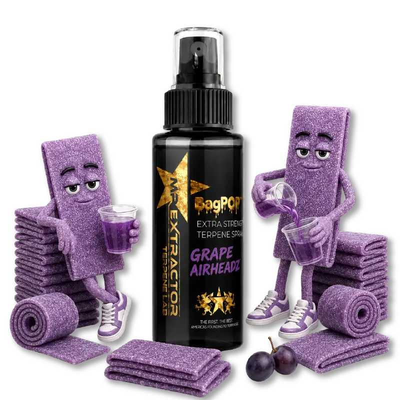Grape Airheadz Terpene Spray with bold grape taffy flavor for flower