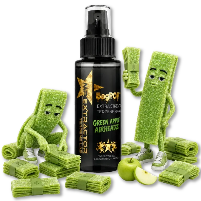 Green Apple Airheadz Terpene Spray with sweet and tangy apple-taffy flavor for flower