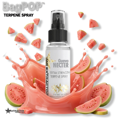 Guava Nectar BagPOP Terpene Spray bottle with guava slices and juicy splash