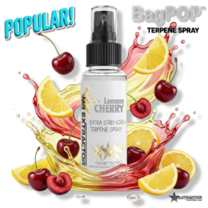 Lemon Cherry Pop BagPOP Terpene Spray bottle with lemon slices, cherries, and soda splash