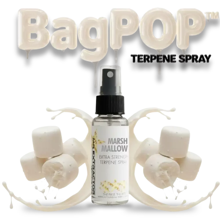 Marshmallow Fluff BagPOP Terpene Spray bottle with marshmallow swirls and creamy splash
