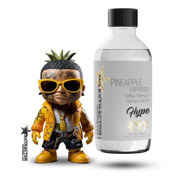 Mr Extractor's "Pineapple Express" Terpenes: Concoction of Trainwreck and Hawaiian, revealing bright citrus and pineapple aromas.