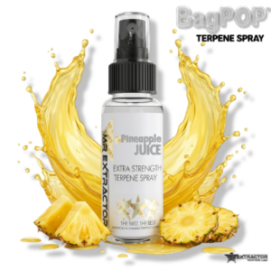 Pineapple Juice BagPOP Terpene Spray bottle with pineapple slices and juice splash