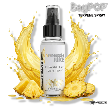 Pineapple Juice BagPOP Terpene Spray bottle with pineapple slices and juice splash