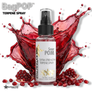 Sour Pomegranate Candy BagPOP Terpene Spray bottle with pomegranate seeds and sour candy splash