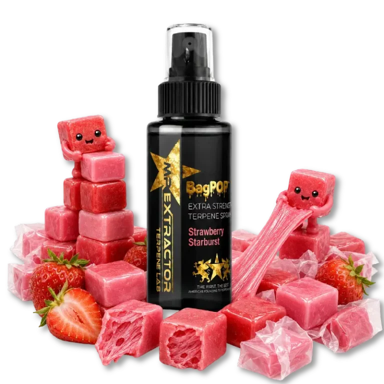 Strawberry Starburstz Terpene Spray with sweet strawberry candy flavor for flower