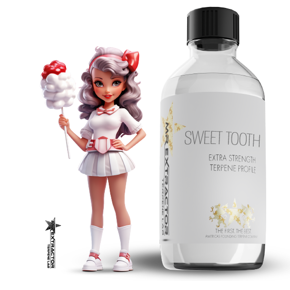 Discover the sweet, fruity charm of Mr Extractor’s “Sweet Tooth” Terpenes, setting the standard for premium quality in the terpene industry.