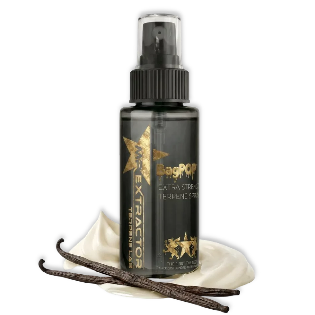 Vanilla Bean BagPOP Terpene Spray bottle with vanilla beans and creamy swirl