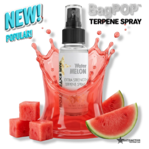 Melon Candy BagPOP Terpene Spray bottle with melon pieces and candy liquid splash
