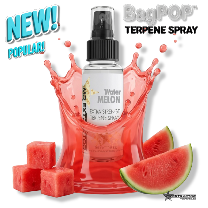 Melon Candy BagPOP Terpene Spray bottle with melon pieces and candy liquid splash