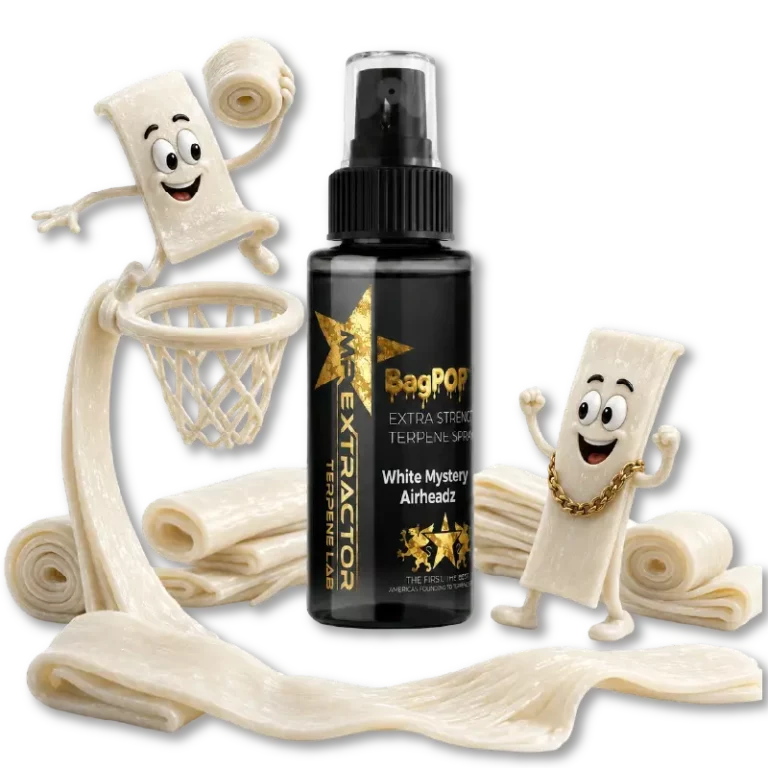 White Mystery Airheadz Terpene Spray with sweet mystery fruit-candy flavor for flower